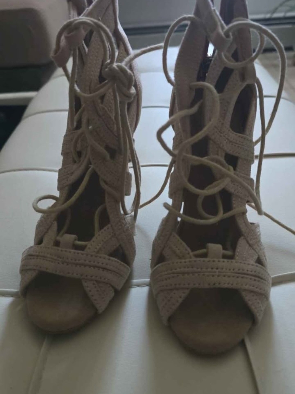 Lace-Up Strappy High Heel Sandals — Beige